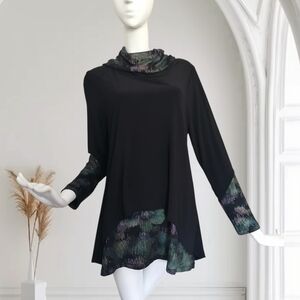 Black Tunic with Green-Purple Accent Trim